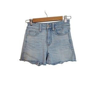 American Eagle Stretch Hi-Rise Shortie Light Wash Jean Shorts W 26